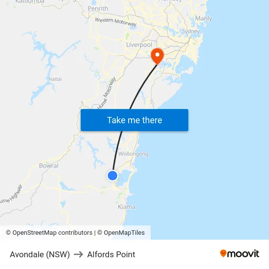 Avondale (NSW) to Alfords Point map