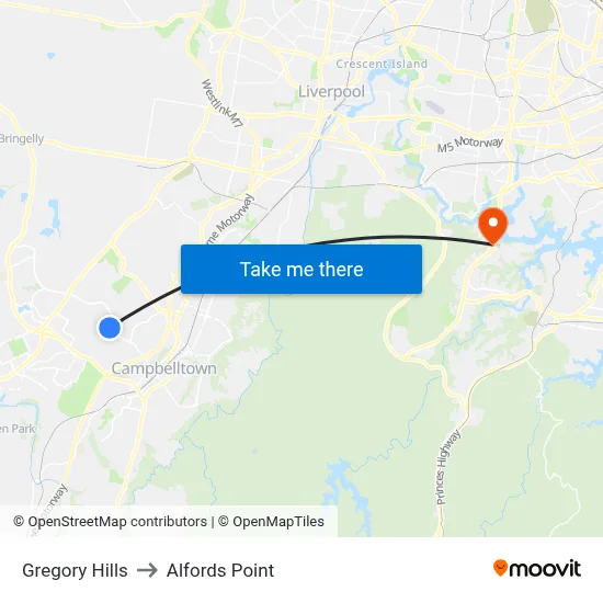 Gregory Hills to Alfords Point map