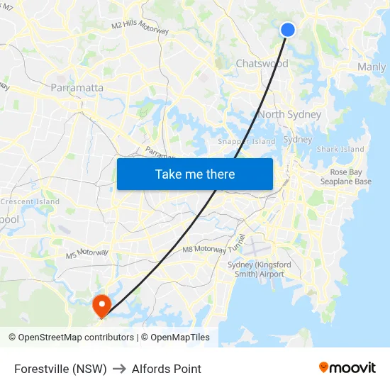 Forestville (NSW) to Alfords Point map