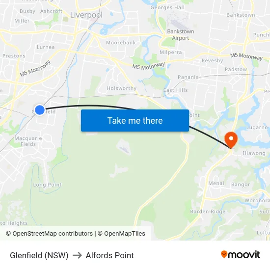 Glenfield (NSW) to Alfords Point map
