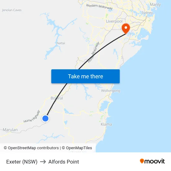 Exeter (NSW) to Alfords Point map
