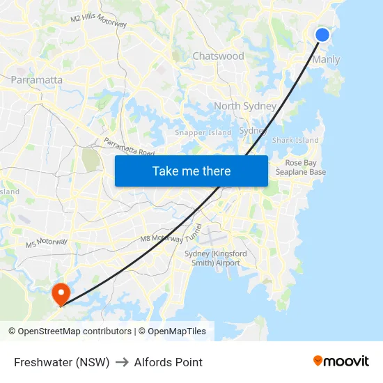 Freshwater (NSW) to Alfords Point map