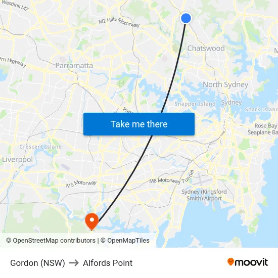 Gordon (NSW) to Alfords Point map