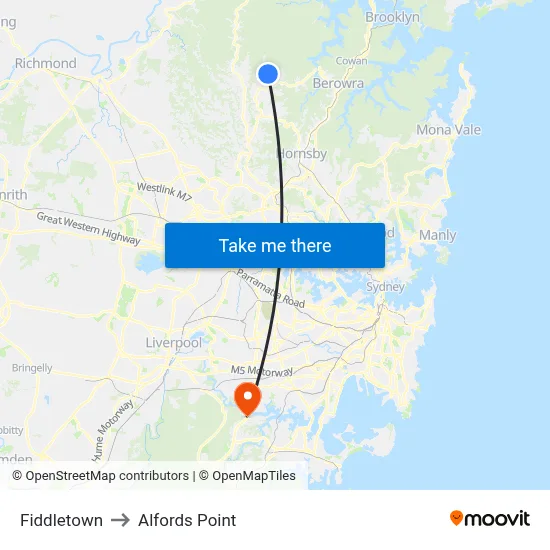 Fiddletown to Alfords Point map