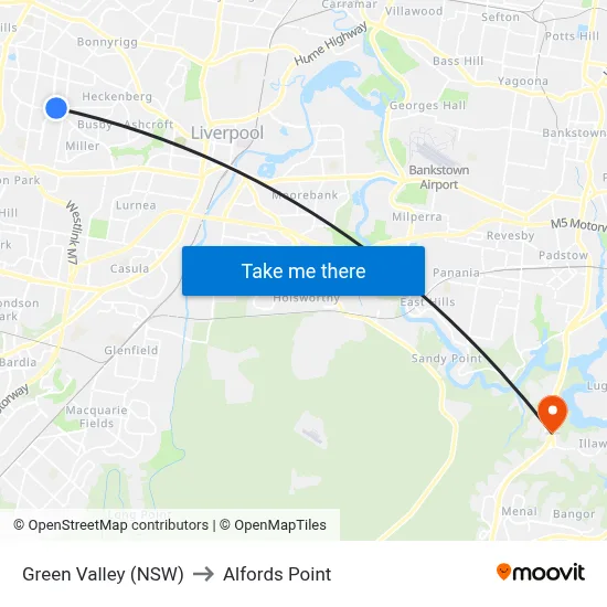 Green Valley (NSW) to Alfords Point map