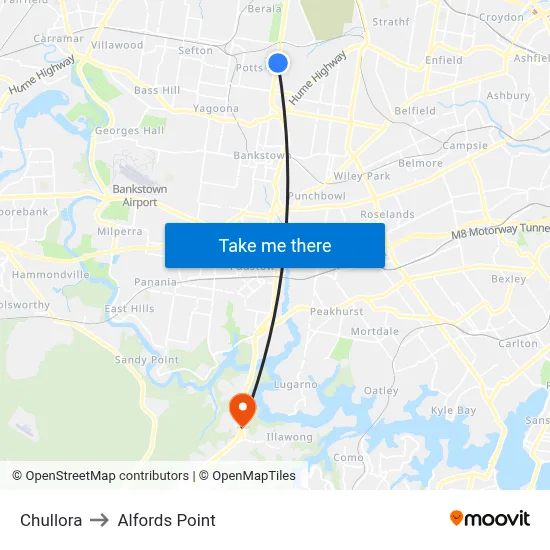Chullora to Alfords Point map