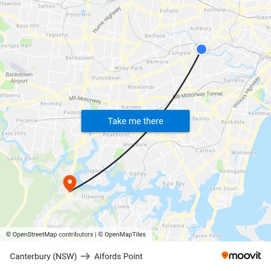 Canterbury (NSW) to Alfords Point map
