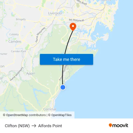 Clifton (NSW) to Alfords Point map