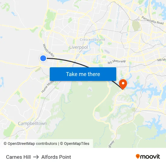 Carnes Hill to Alfords Point map