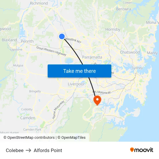 Colebee to Alfords Point map