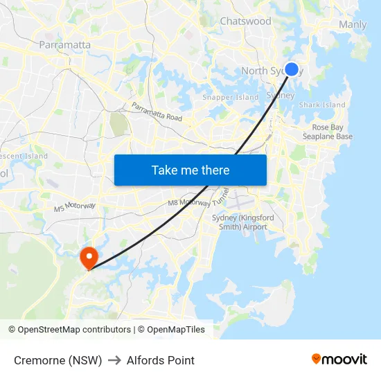 Cremorne (NSW) to Alfords Point map