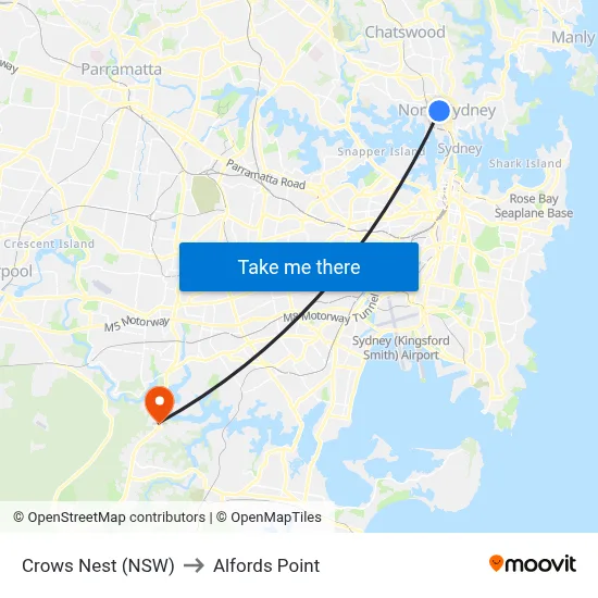 Crows Nest (NSW) to Alfords Point map