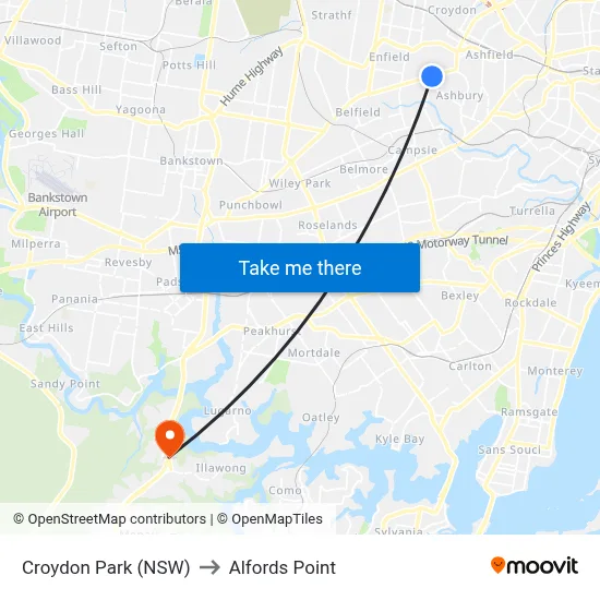 Croydon Park (NSW) to Alfords Point map