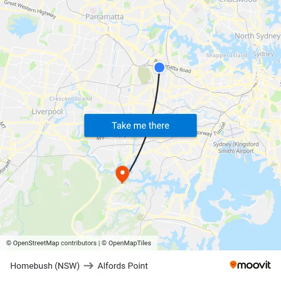 Homebush (NSW) to Alfords Point map