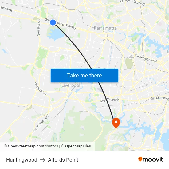 Huntingwood to Alfords Point map