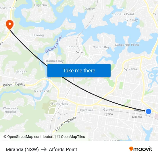 Miranda (NSW) to Alfords Point map