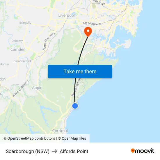 Scarborough (NSW) to Alfords Point map