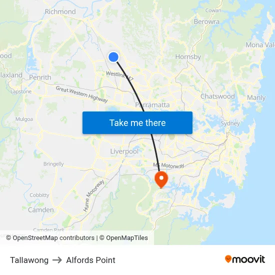 Tallawong to Alfords Point map
