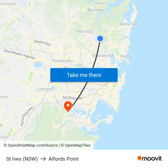 St Ives (NSW) to Alfords Point map