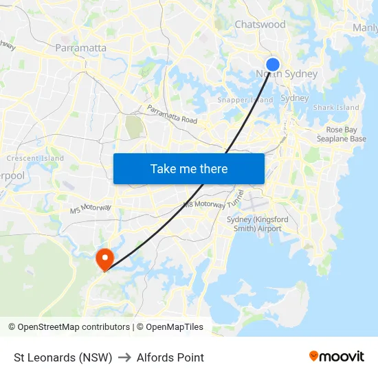 St Leonards (NSW) to Alfords Point map