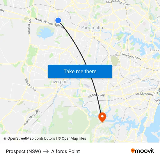 Prospect (NSW) to Alfords Point map