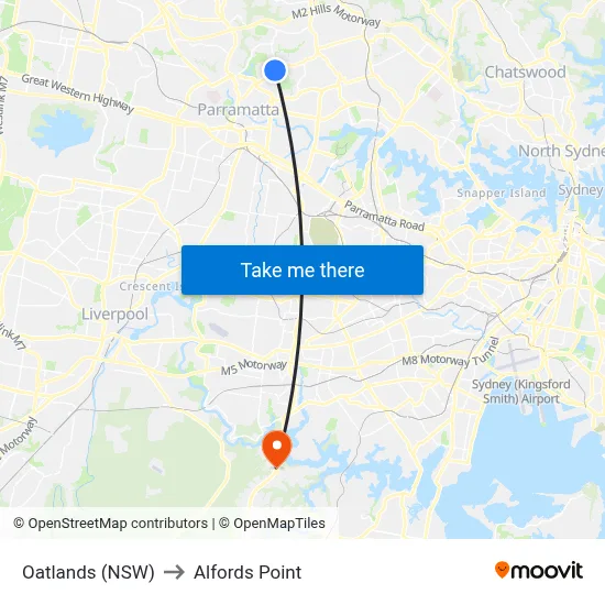 Oatlands (NSW) to Alfords Point map