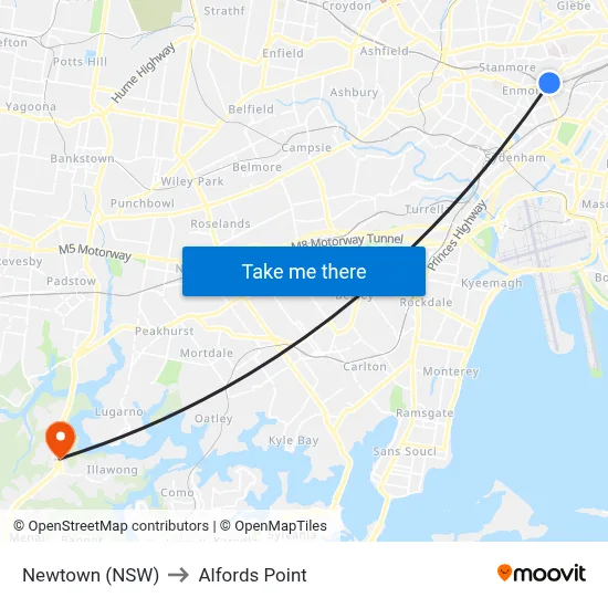 Newtown (NSW) to Alfords Point map