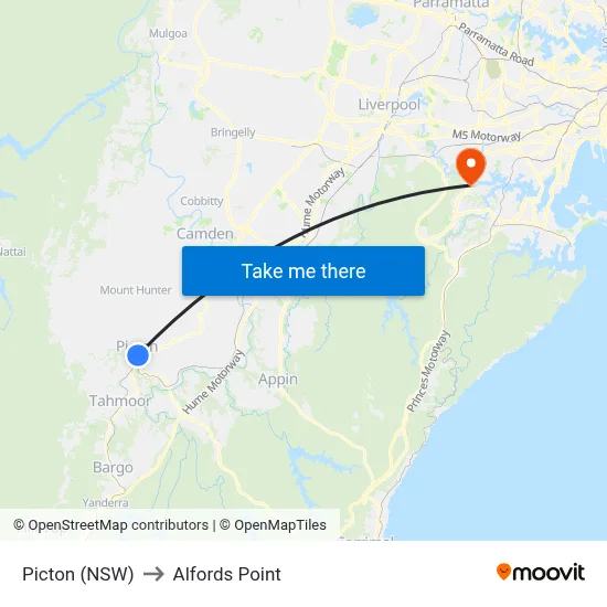 Picton (NSW) to Alfords Point map