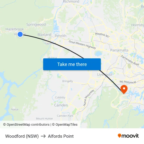 Woodford (NSW) to Alfords Point map