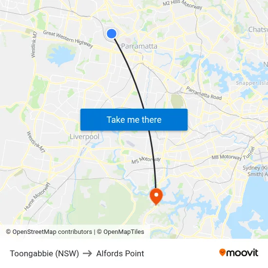 Toongabbie (NSW) to Alfords Point map