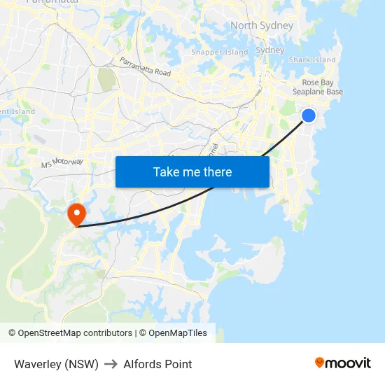 Waverley (NSW) to Alfords Point map
