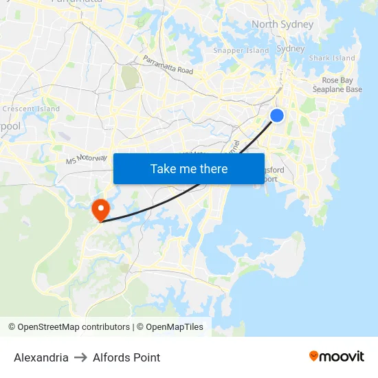 Alexandria to Alfords Point map