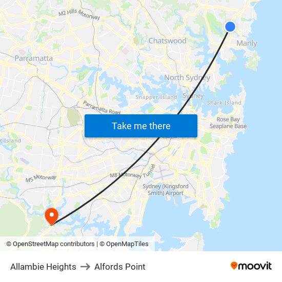 Allambie Heights to Alfords Point map