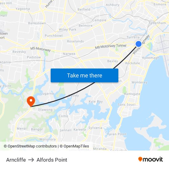 Arncliffe to Alfords Point map