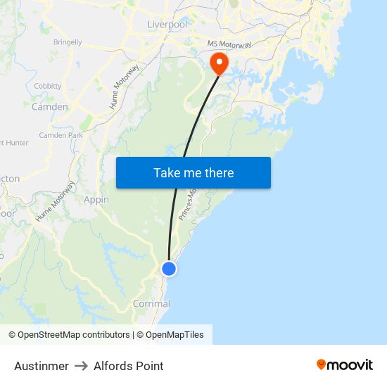 Austinmer to Alfords Point map