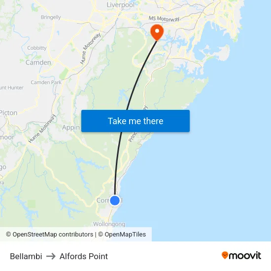 Bellambi to Alfords Point map