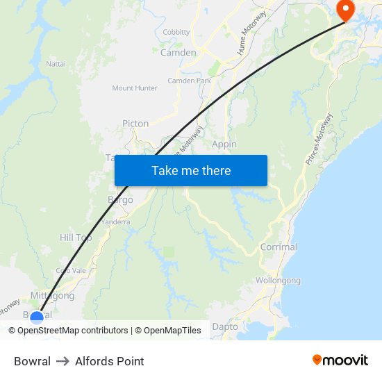 Bowral to Alfords Point map