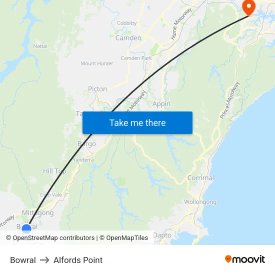 Bowral to Alfords Point map