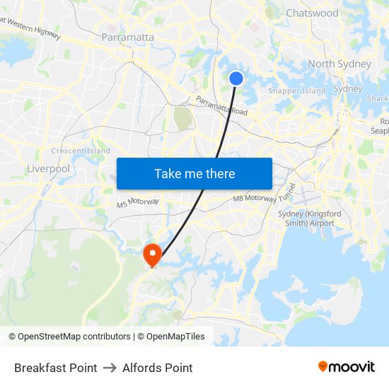 Breakfast Point to Alfords Point map