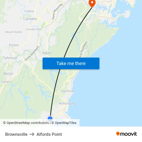Brownsville to Alfords Point map
