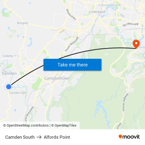 Camden South to Alfords Point map