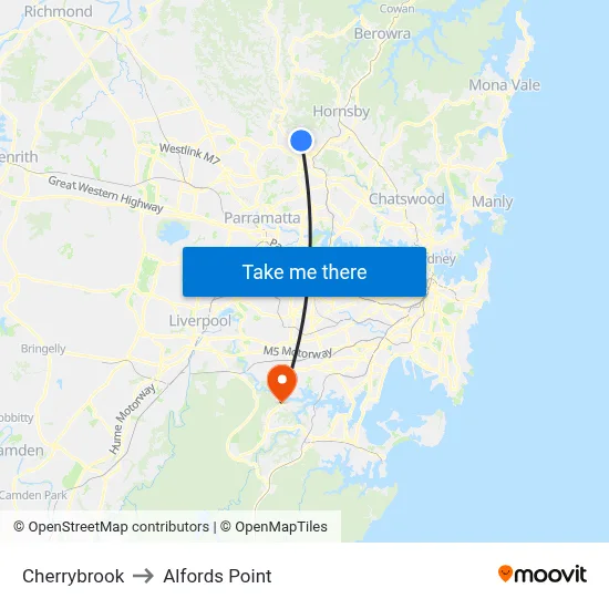 Cherrybrook to Alfords Point map