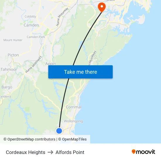 Cordeaux Heights to Alfords Point map