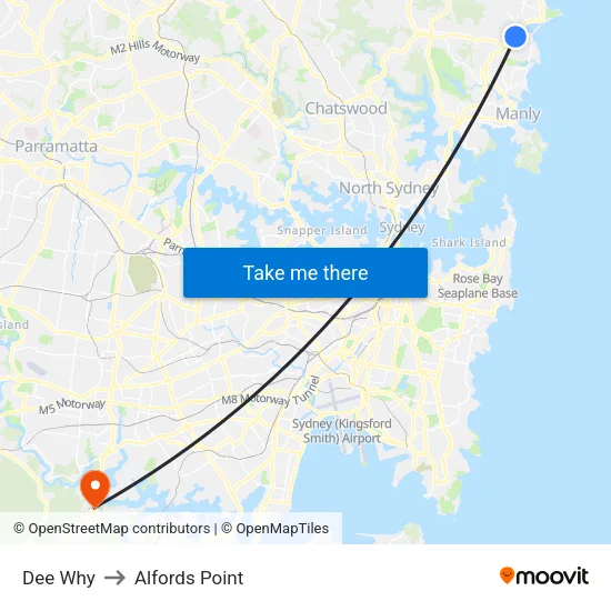 Dee Why to Alfords Point map