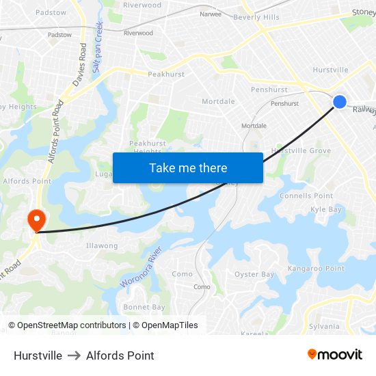 Hurstville to Alfords Point map