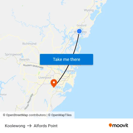Koolewong to Alfords Point map