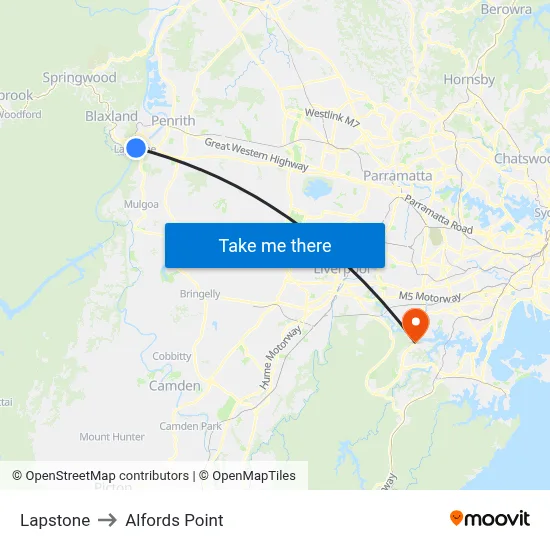 Lapstone to Alfords Point map
