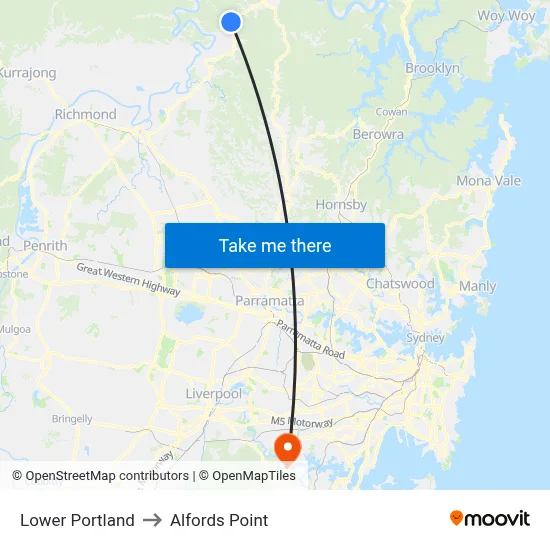 Lower Portland to Alfords Point map