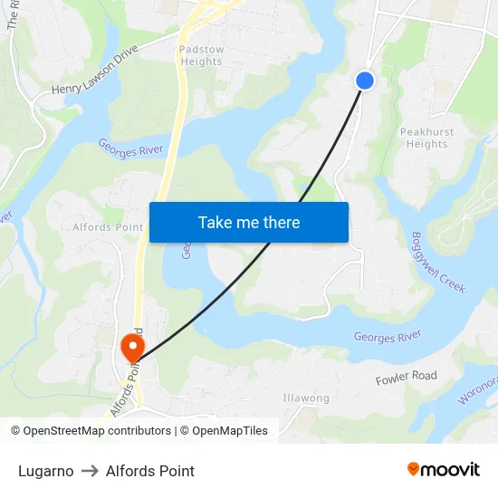 Lugarno to Alfords Point map