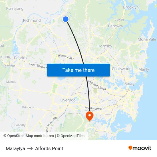 Maraylya to Alfords Point map